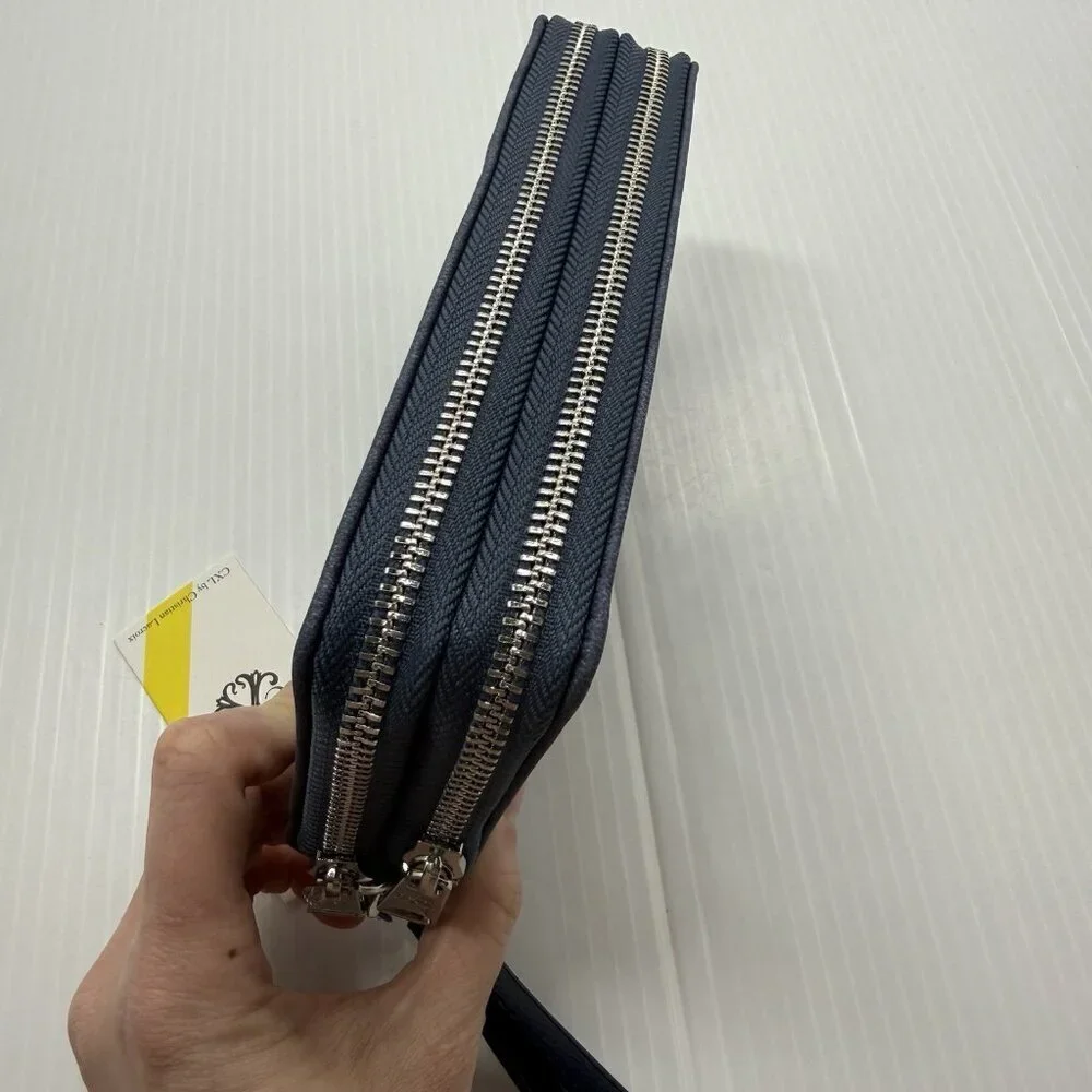 CXL Christian Lacroix Denim Double Zip Large Wallet Wristlet Indigo NWT